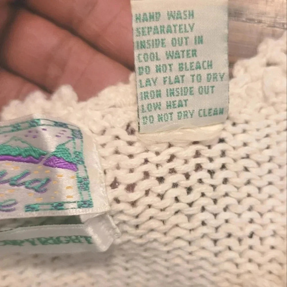 Vintage cream crochet lace pearls floral whimsy coquette cottagecore sweater M - Picture 7 of 14